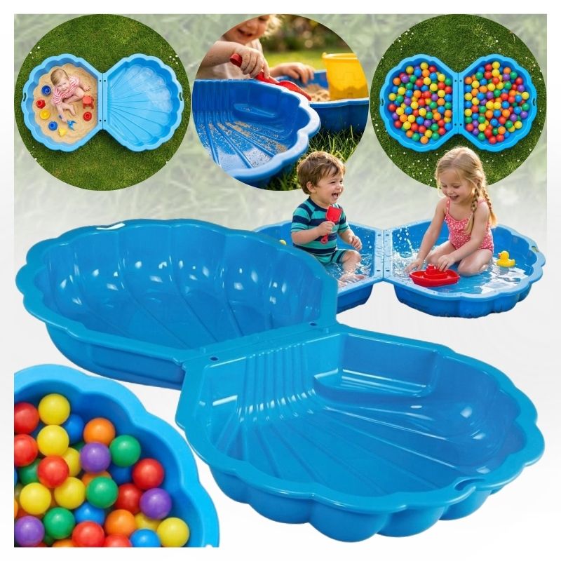 Paradiso Toys Piaskownica Plastikowa Zamykana Z Pokrywą 2w1 Basen Basenik Dla Dzieci Shell Muszla Muszelka Niebieska