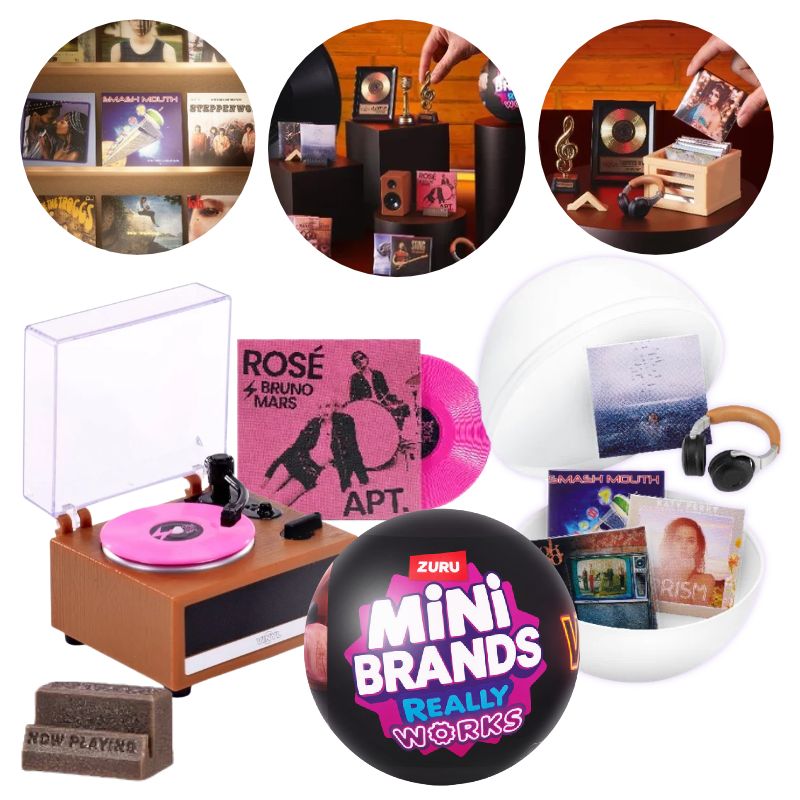 Zestaw Mini Brands Vinyl Działający Prawdziwy Gramofon Figurka i Płyta Winylowa + Kula Niespodzianka Akcesoria Minis 3+