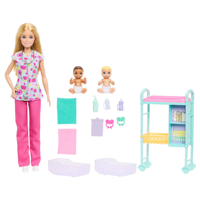 Mattel Lalka Barbie Interaktywna Kariera Pediatra Dla Dzieci Akcesoria Zestaw Lalka + Niemowlaki 