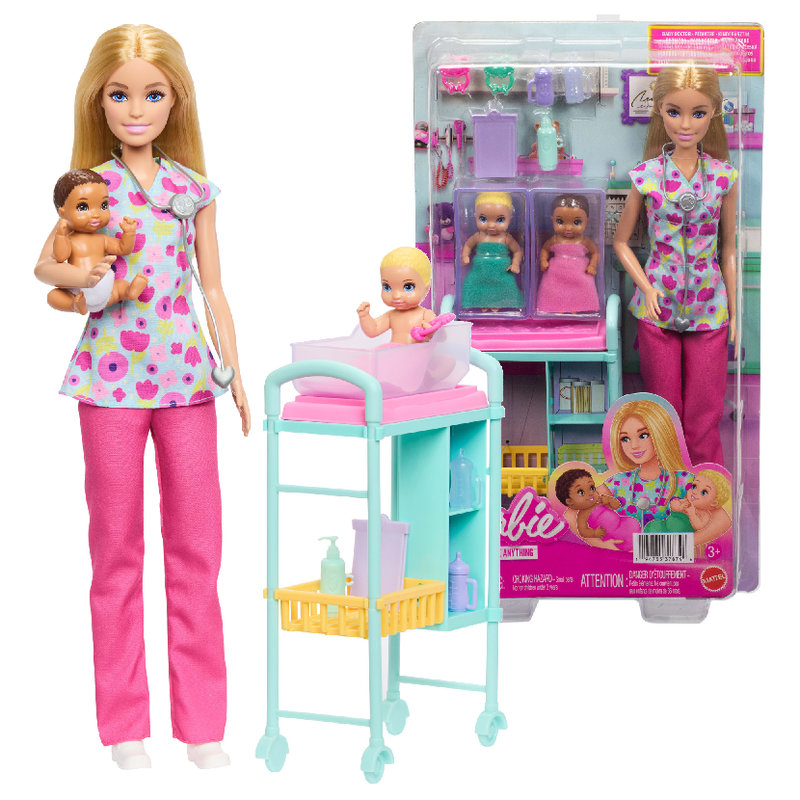 Mattel Lalka Barbie Interaktywna Kariera Pediatra Dla Dzieci Akcesoria Zestaw Lalka + Niemowlaki 