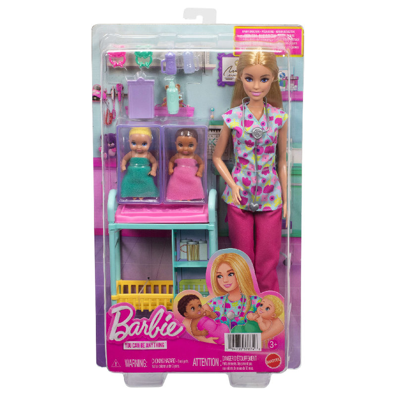 Mattel Lalka Barbie Interaktywna Kariera Pediatra Dla Dzieci Akcesoria Zestaw Lalka + Niemowlaki 