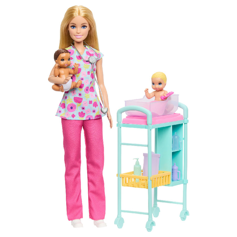 Mattel Lalka Barbie Interaktywna Kariera Pediatra Dla Dzieci Akcesoria Zestaw Lalka + Niemowlaki 