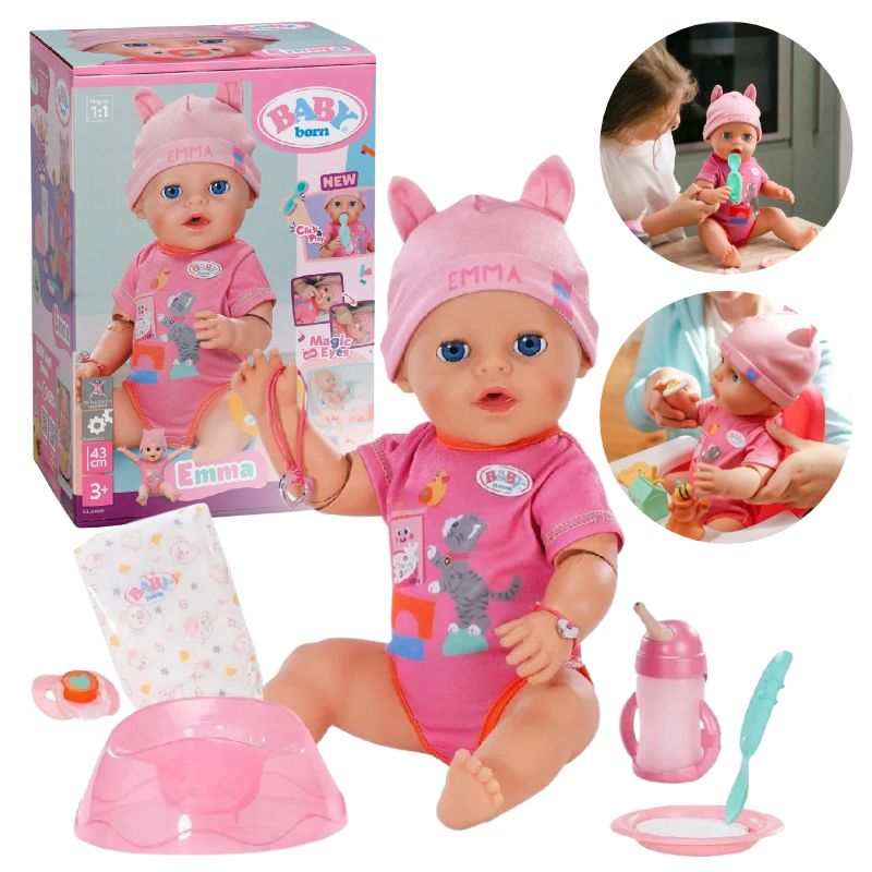 Interaktywna Lalka Baby Born Click And Play Emma 43cm Bobas Sika Płacze Akcesoria Smoczek Butelka 3+