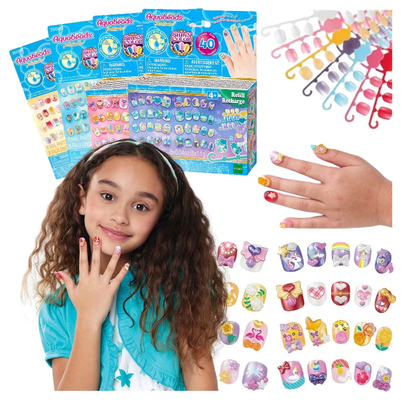 Aquabeads Kreatywny 4 Zestawy Uzupełniające Do Manicure Paznokci Serca Wstążki Gwiazdki Jednorożce Koraliki Dla Dzieci 4+