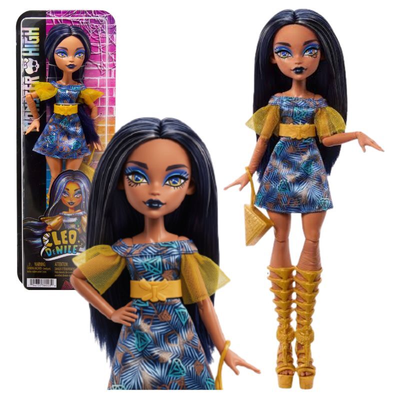 Lalka Modowa Monster High Kolekcjonerska Cleo De Nile Dla Dzieci JML49 29 CM 4+ Granatowa Sukienka Złote Dodatk
