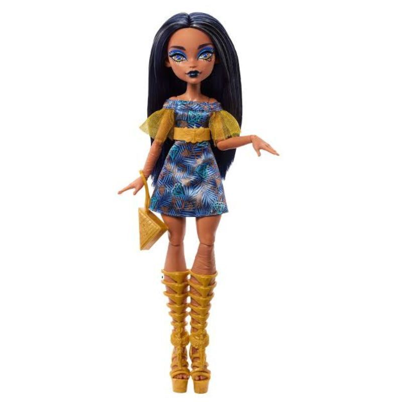 Lalka Modowa Monster High Kolekcjonerska Cleo De Nile Dla Dzieci JML49 29 CM 4+ Granatowa Sukienka Złote Dodatk