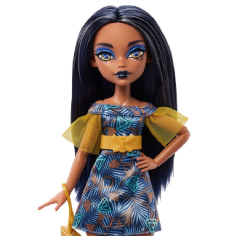 Lalka Modowa Monster High Kolekcjonerska Cleo De Nile Dla Dzieci JML49 29 CM 4+ Granatowa Sukienka Złote Dodatk